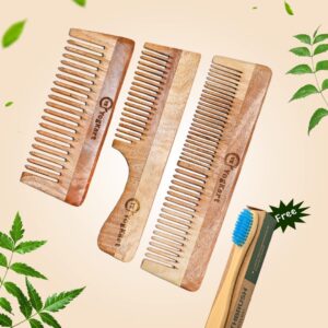 YOGKART Neem Wooden Comb Nature Handcrafted Neem Wood Comb | Hairfall, Dandruff Control, Hair Growth | Neem Comb For Women (Brown) Handle |Shampoo |Lily comb for hair